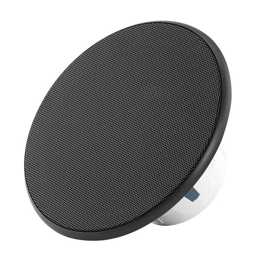 Black car speaker with mesh grille, high-quality audio component for vehicle sound systems