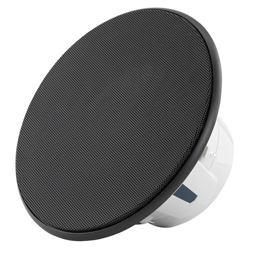 Black mesh grille car speaker with white mounting base for audio installation