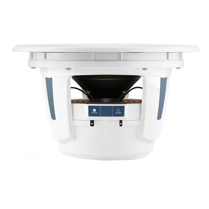 White in-ceiling speaker with blue accents, ideal for residential or commercial audio installation