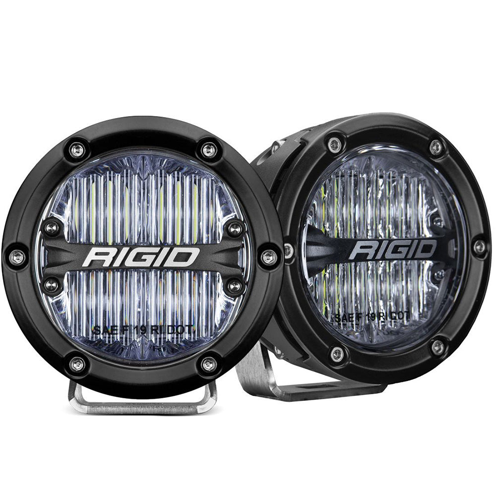 Rigid LED off-road lights with SAE F19 DOT certification, ideal for vehicle illumination and rugged use.