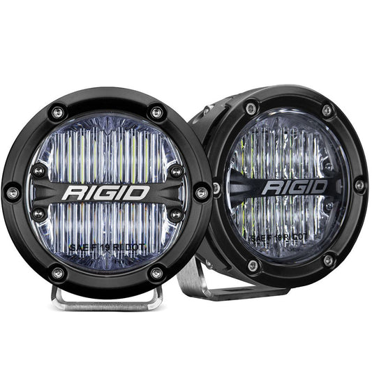 Rigid LED off-road lights with SAE F19 DOT certification, ideal for vehicle illumination and rugged use.