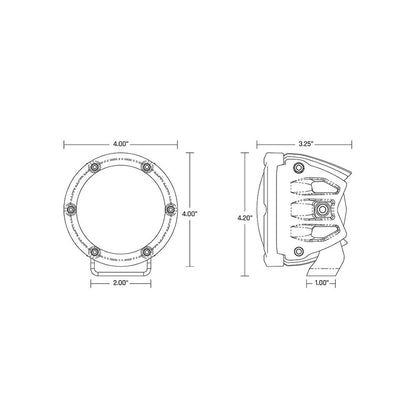 Technical diagram showing 4-inch circular automotive speaker mounting dimensions and side profile measurements