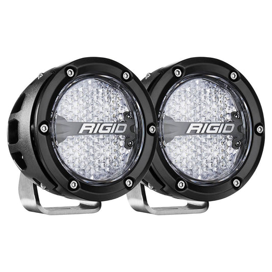 Rigid LED off-road lights for vehicle illumination, durable black housing with clear lens