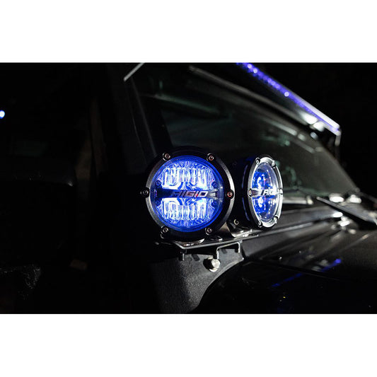 Rigid LED off-road lights mounted on vehicle, blue glow, high-performance illumination for night driving