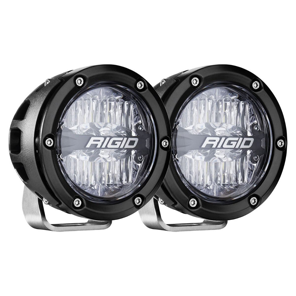 Rigid Industries LED off-road lights with black housing and clear lens, ideal for vehicle illumination.