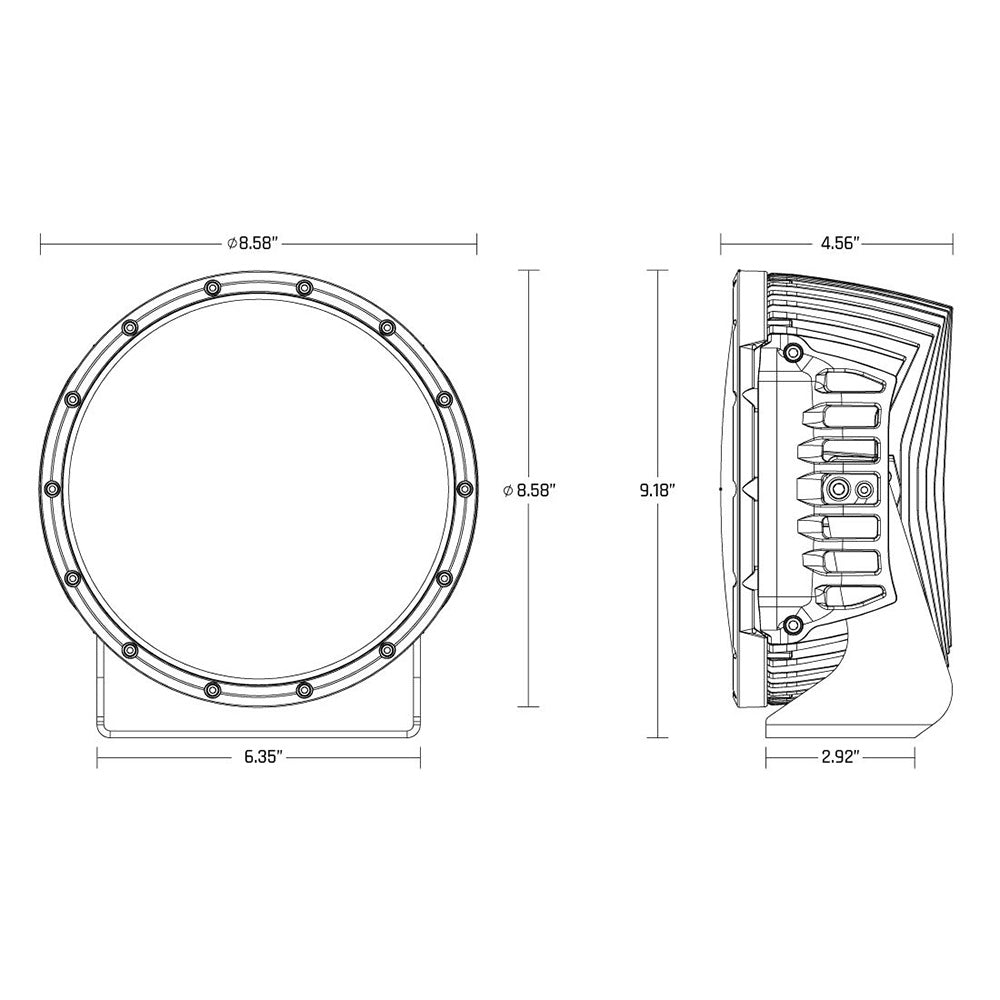 Technical diagram of 8.58-inch car audio speaker with precise dimensions for custom installation