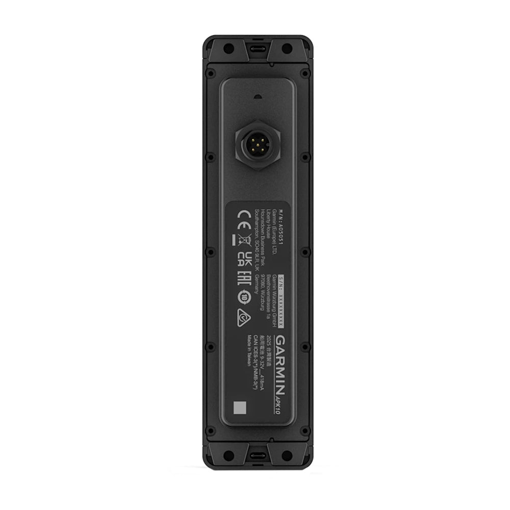 Garmin APX 10 marine autopilot control unit with connector port and certification labels
