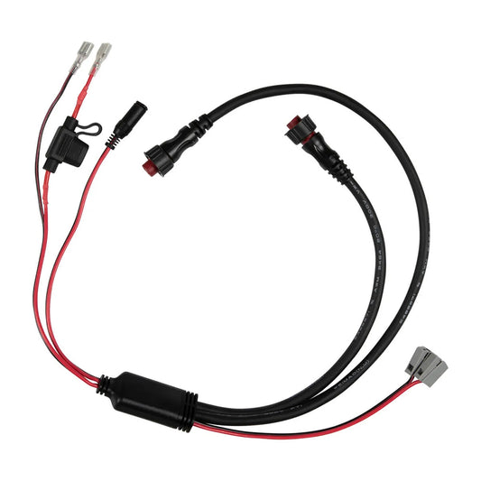Black and red wiring harness with connectors for car audio installation