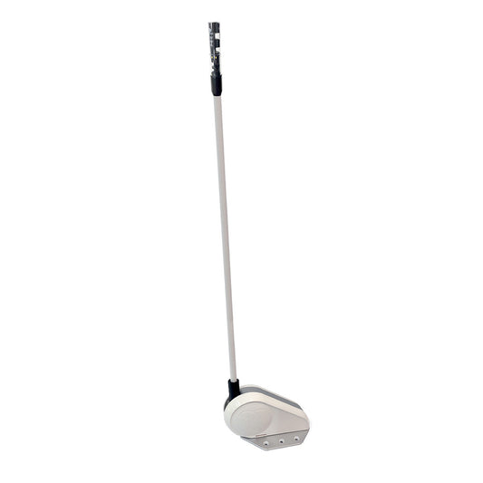 White and black golf putter with sleek design on white background