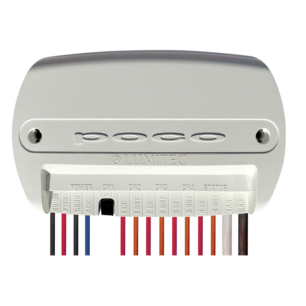 Lumitec Poco marine lighting controller with labeled wiring terminals for boat LED systems