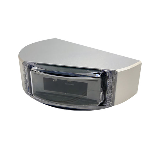Silver car audio amplifier with clear protective cover, high-quality auto sound system component