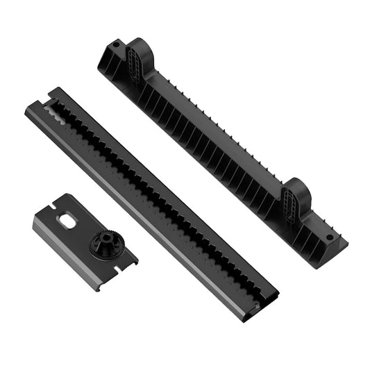 Black plastic audio mounting brackets and gear for car stereo installation