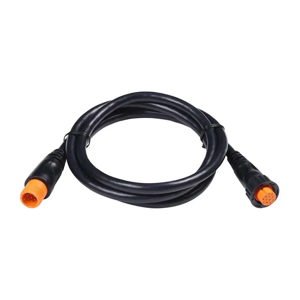 Black coiled cable with orange multi-pin connectors for car audio or marine electronics installation