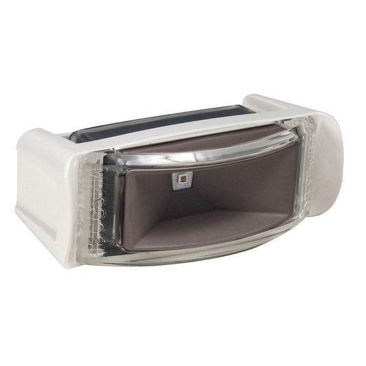 White marine LED navigation light with clear lens and solar panel for boat safety lighting