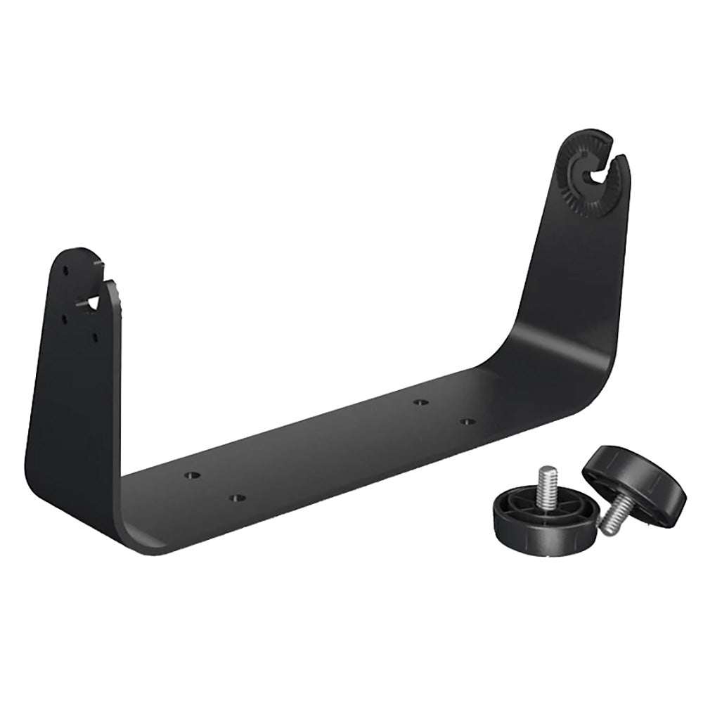 Black metal car audio subwoofer mounting bracket with adjustable feet for secure installation
