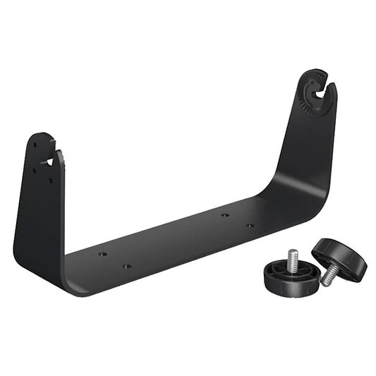 Black metal car audio subwoofer mounting bracket with adjustable feet for secure installation