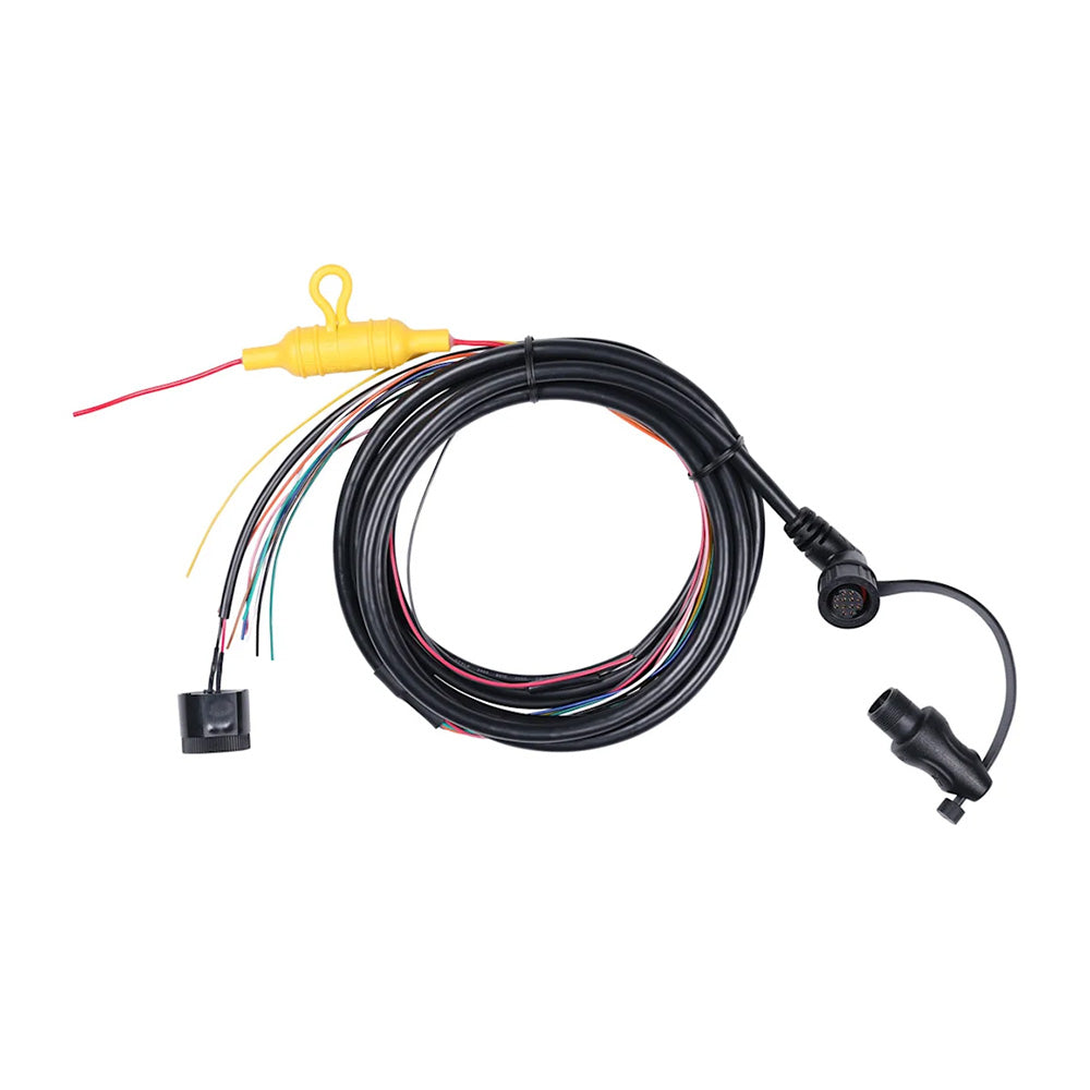 Auto wiring harness with multi-color wires, connectors, and yellow fuse holder for car audio or electrical installation