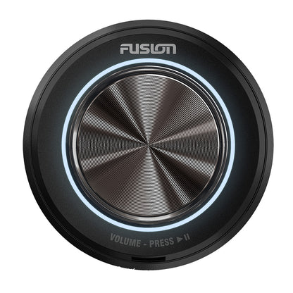 Fusion marine audio volume control with blue LED ring and brushed metal dial