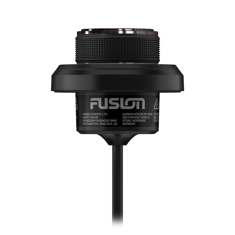 Garmin Fusion marine audio component with black textured housing and cable, for boat stereo systems