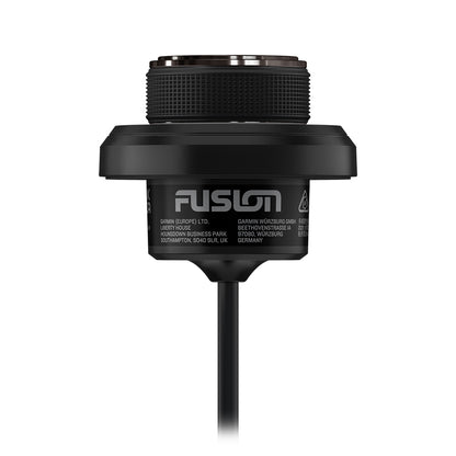 Garmin Fusion marine audio component with black textured housing and cable, for boat stereo systems