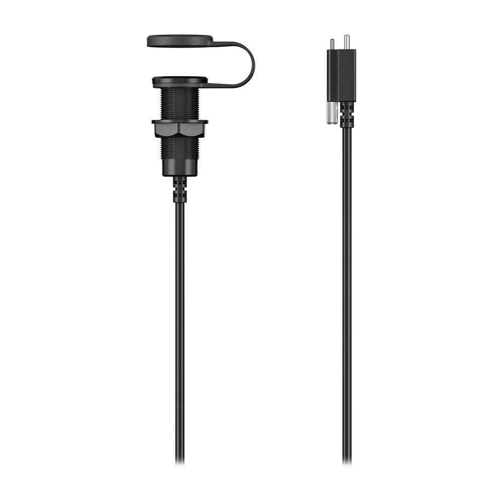 Black marine-grade power socket with waterproof cover and 2-prong plug cable