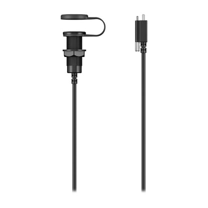 Black marine-grade power socket with waterproof cover and 2-prong plug cable