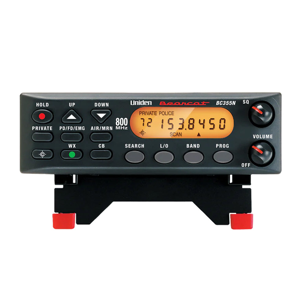 Uniden Bearcat BC355N police scanner with 800 MHz display and control buttons for private, WX, CB bands