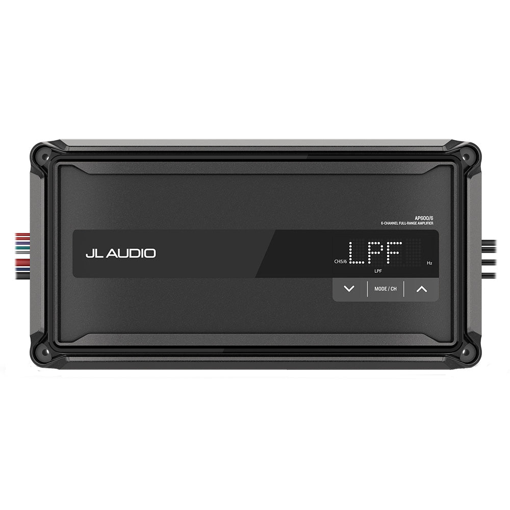 JL Audio AP600/6 6-channel full-range amplifier with digital display and control buttons