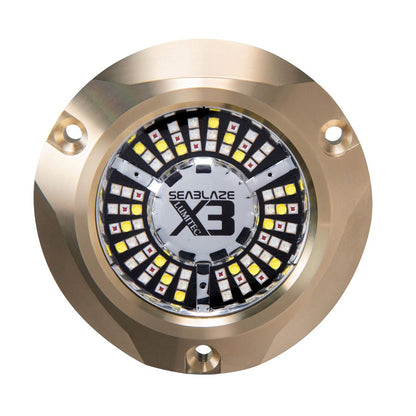 Seablaze X3 LED marine light with gold bezel and multi-color LEDs for boat illumination