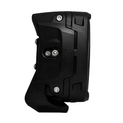 Black rugged vehicle mount with silver screws and star logo, designed for secure auto installation