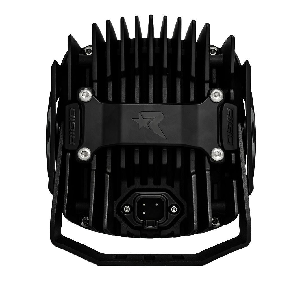 Rigid Industries LED light with heat sink design, durable black housing for off-road vehicle lighting