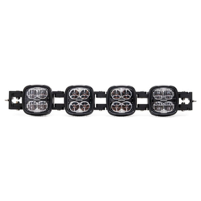 Rigid Industries LED light bar for off-road vehicle lighting, featuring four square pods with clear lenses and black housing.