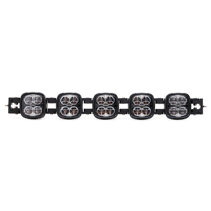 Rigid Industries LED light bar for off-road vehicle lighting, featuring five square pods with clear lenses and black housing.