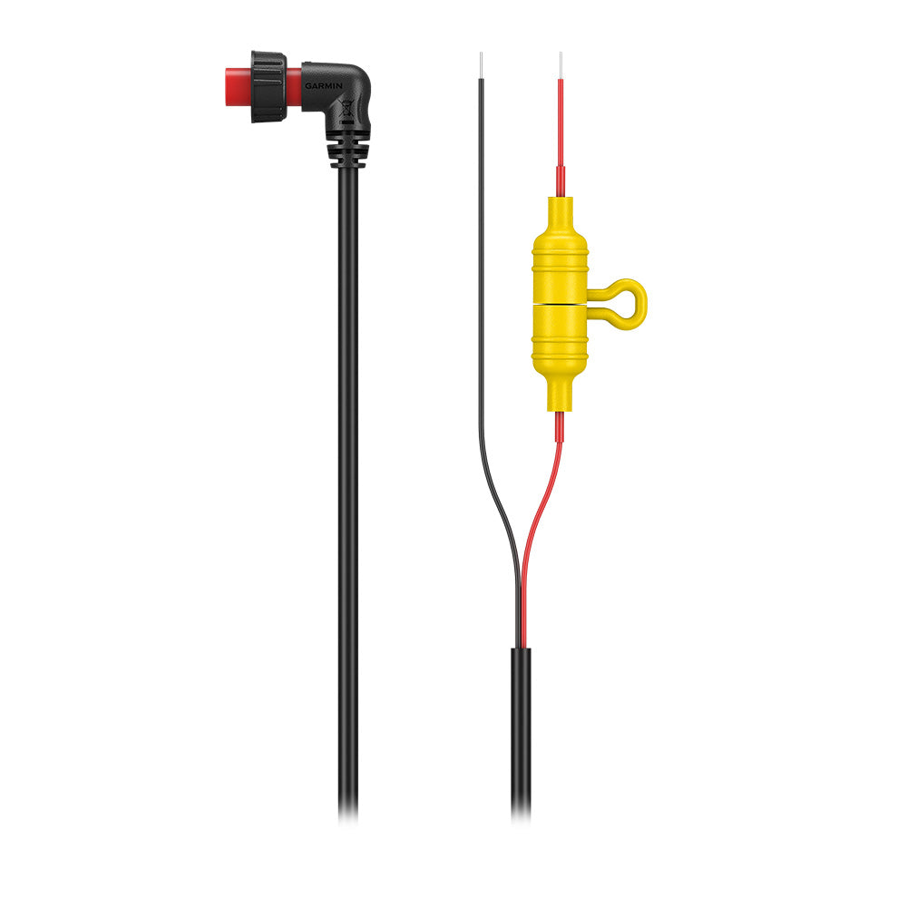Garmin marine transducer cable with angled connector and yellow inline fuse for boat electronics installation