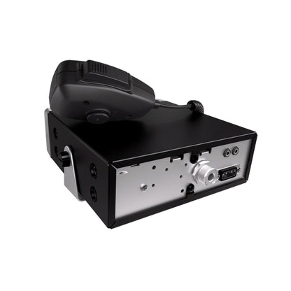 Black CB radio base station with microphone and rear connectors for vehicle or home use