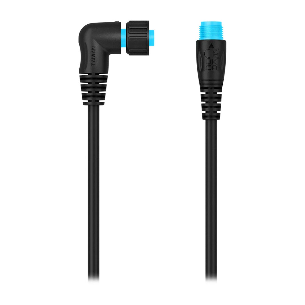 Black audio cable with right-angle and straight connectors, blue accents, for car audio systems