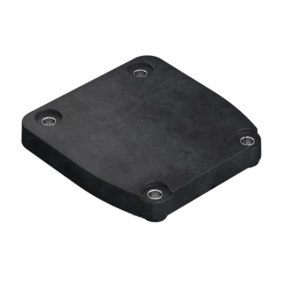 Black rubber isolation pad with four mounting holes for audio equipment installation