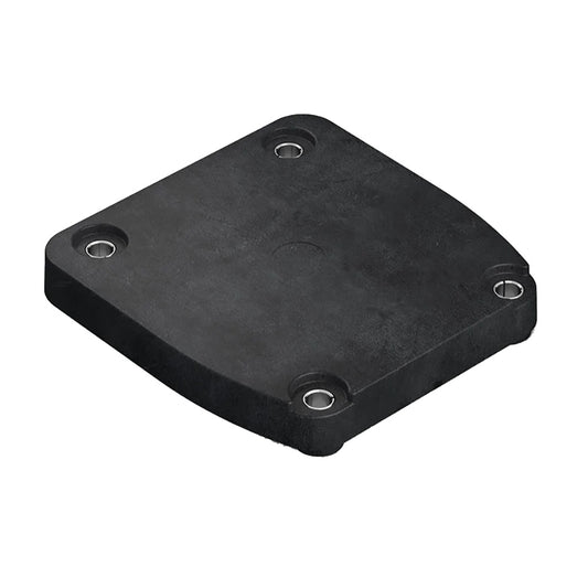 Black rubber isolation pad with four mounting holes for audio equipment installation
