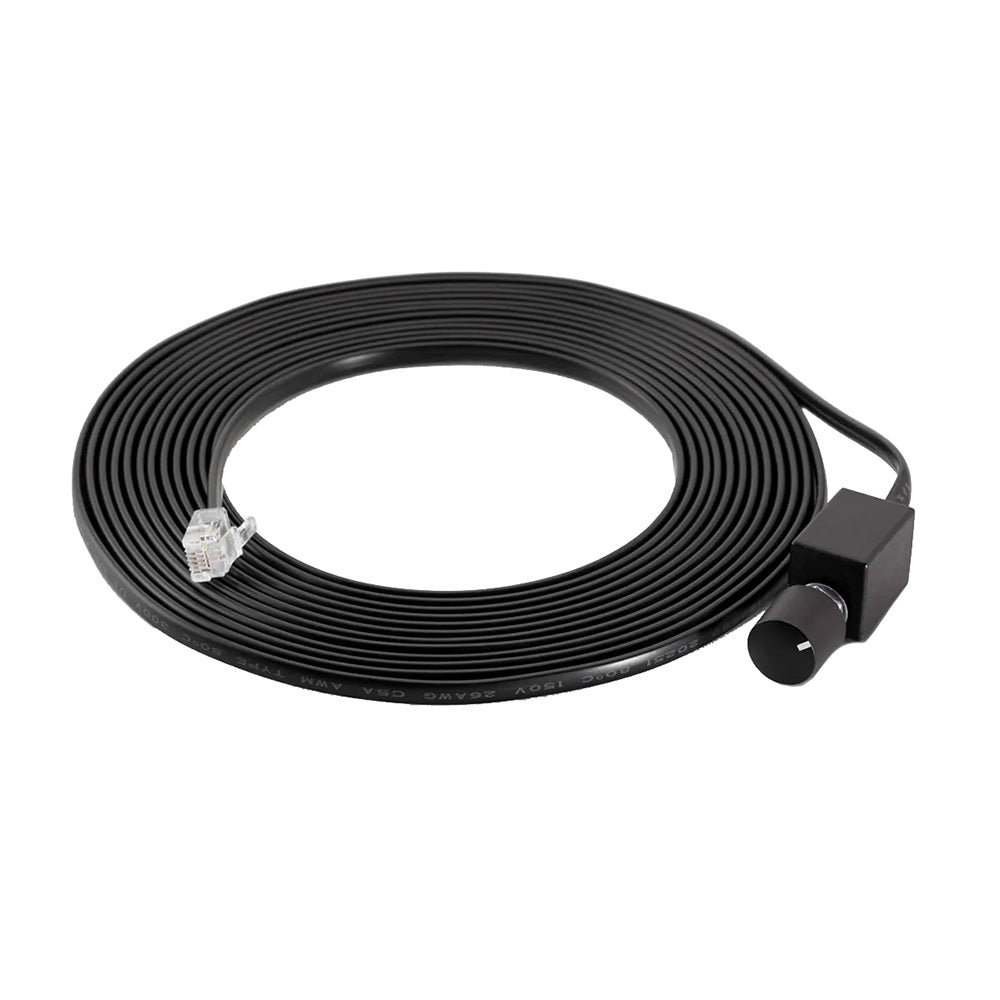 Black flat cable with RJ45 and barrel connector for audio or data installation