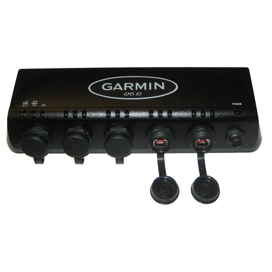Garmin GMS 10 marine network switch with Ethernet ports and power connector for boat electronics