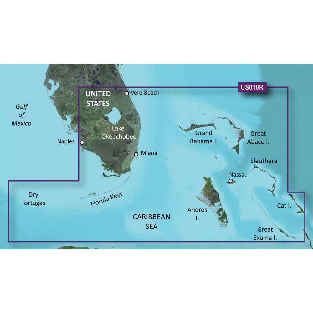 US010R marine chart covering Florida Keys, Bahamas, Caribbean Sea for boating navigation