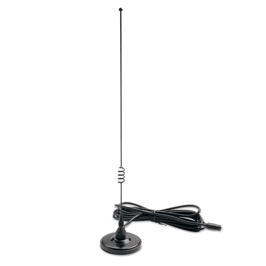 Black car radio antenna with magnetic base and coiled cable for auto audio installation