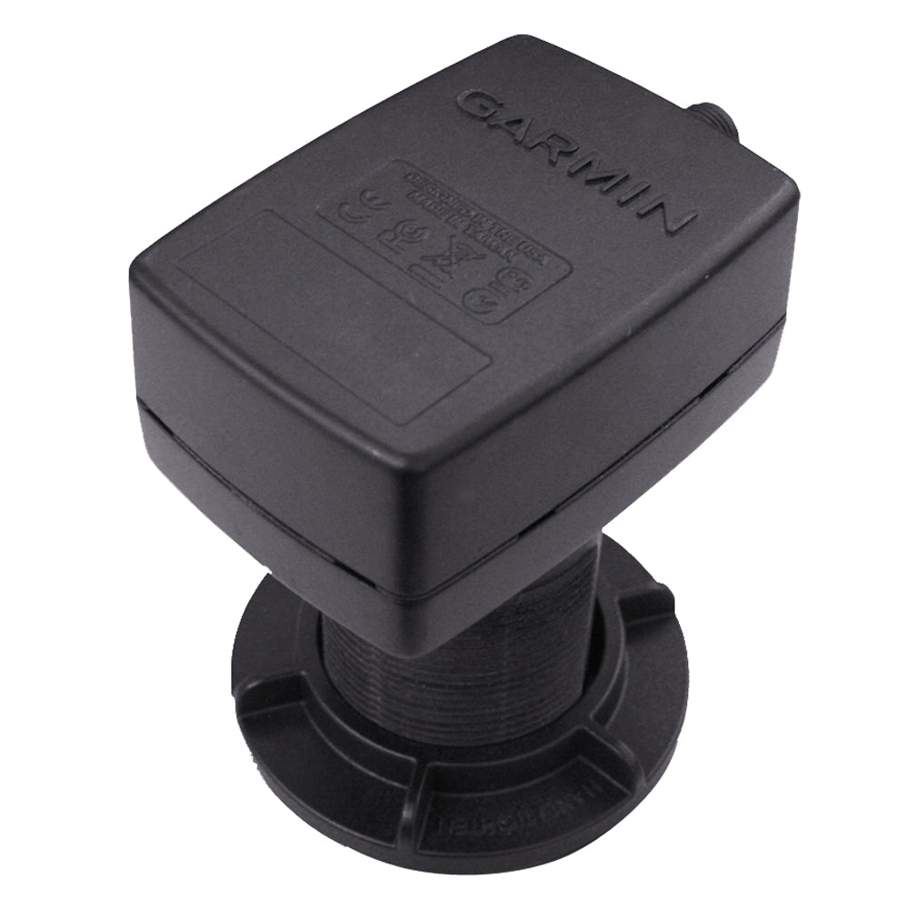 Garmin marine transducer for depth and speed sensing, compatible with boat navigation systems