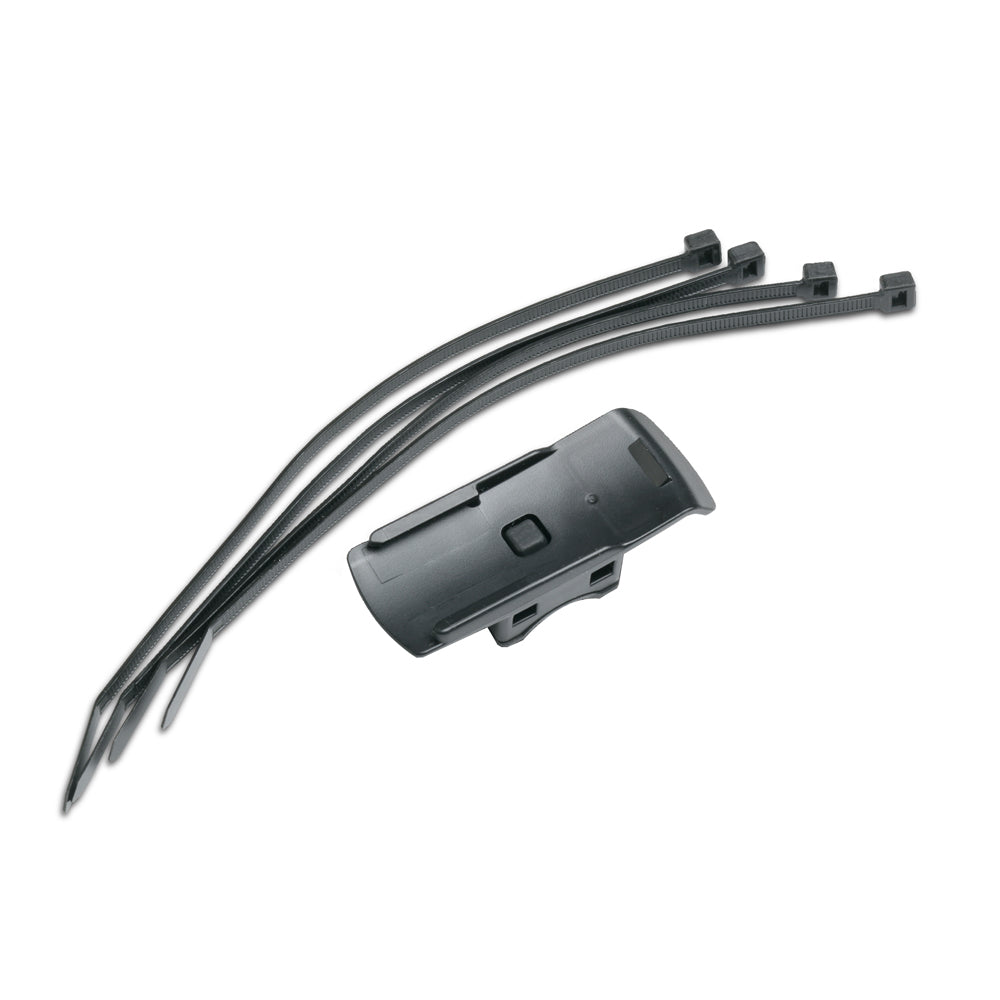 Black cable ties and plastic mounting bracket for auto audio installation