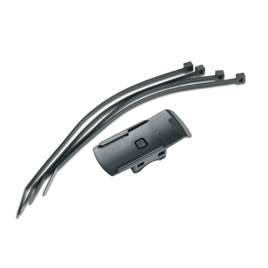 Black cable ties and plastic mounting bracket for auto audio installation