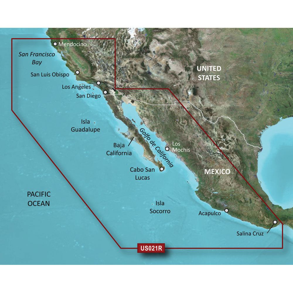 US021R route map covering California to Mexico, Pacific Ocean, Baja California, and Gulf of California