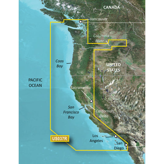 US037R marine vinyl coverage map from Vancouver to San Diego along Pacific Coast