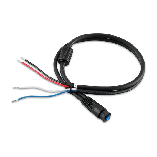 Black waterproof audio cable with red, black, white, blue wires and connector for car stereo installation