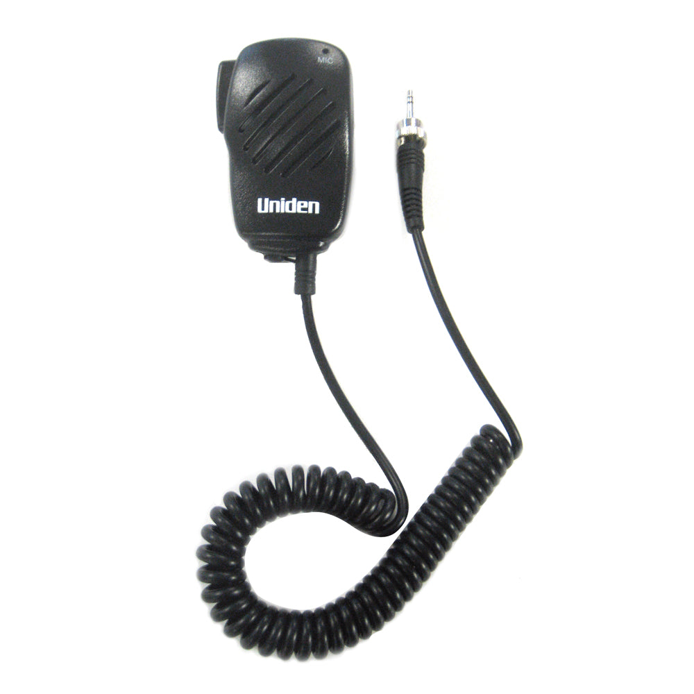 Uniden handheld microphone with coiled cord for two-way radio communication