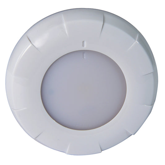 White circular LED light with textured rim for auto or residential use